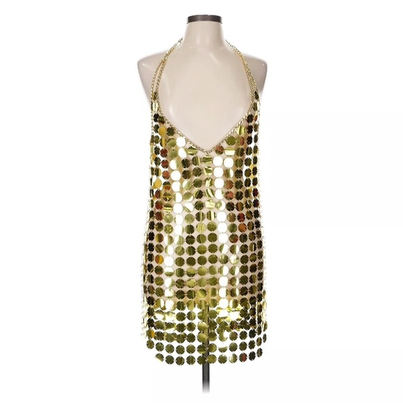 12th Tribe Dresses & Skirts - 12th Tribe Gold Backless Sequin Halter Mini Dress